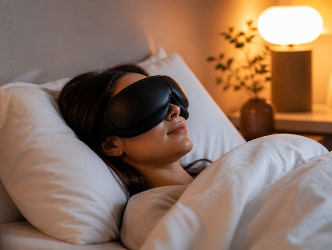 Person schläft tief und erholt mit Plunea EyeRelax
