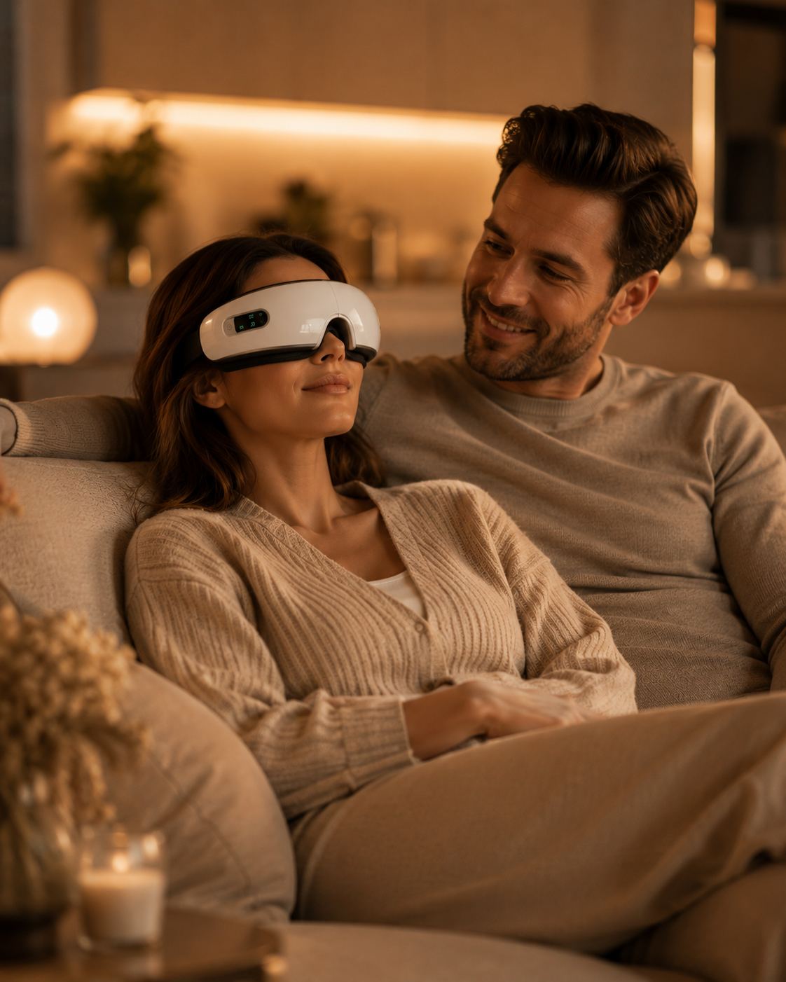 Pärchen entspannt gemeinsam mit Plunea Eye-Relax